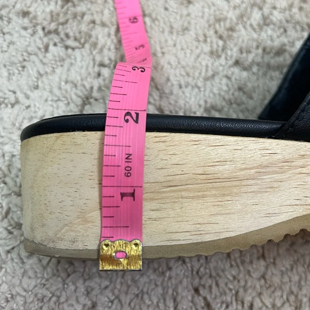 Eileen Fisher Size 11 Novel Black Leather Platform Wooden Clog Slide Sandals - Picture 10 of 16